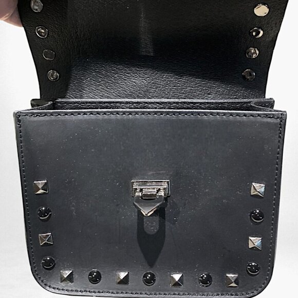 Borse in Pelle Black Studded Matte Leather Crossbody Bag w/Chainstrap - Picture 9 of 15